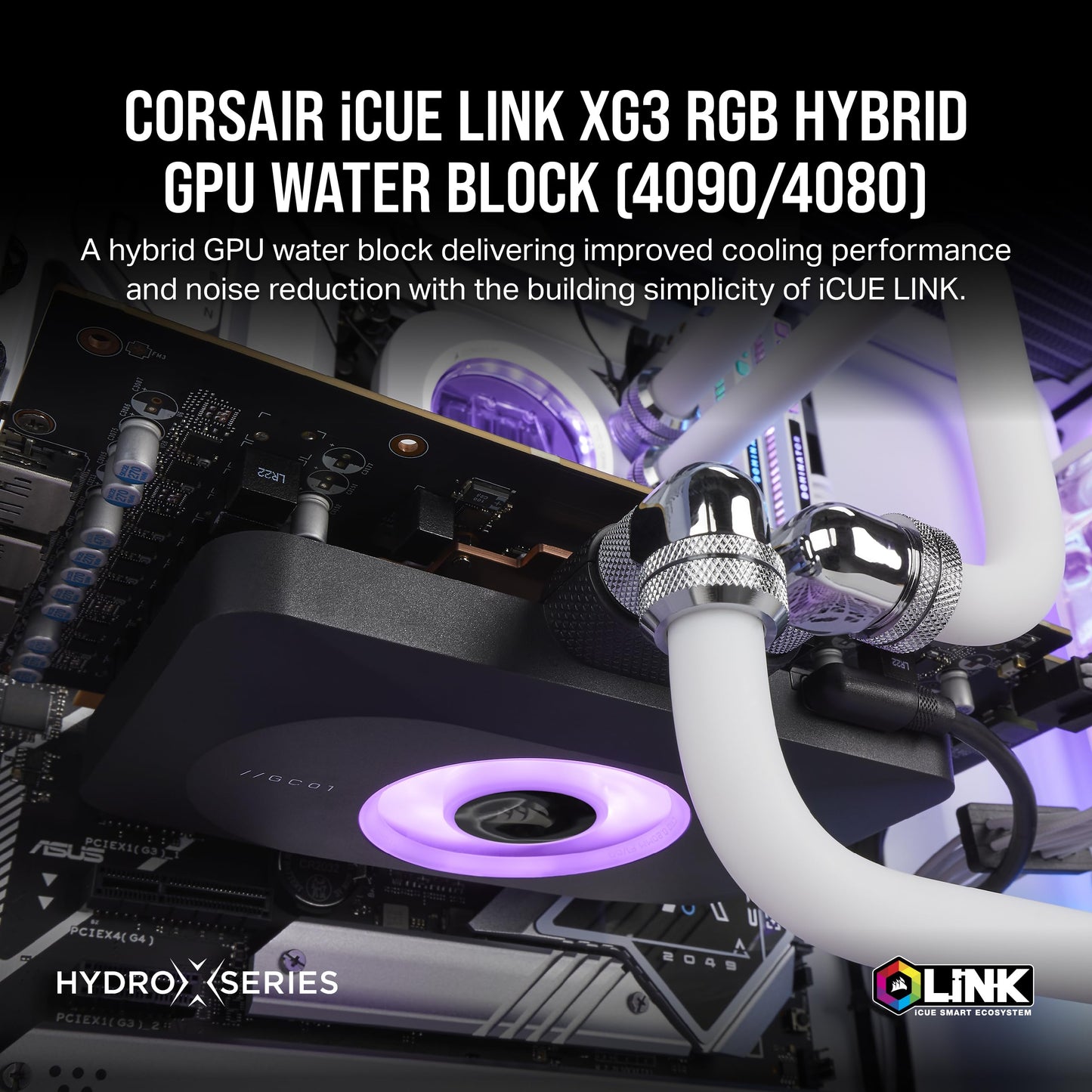 CORSAIR iCUE Link XG3 RGB Hybrid GPU Water Block - Hybrid Custom Cooling - Fits NVIDIA RTX 4090, 4080, 3090 Ti, 3090, 3080 Ti, 3080 - Black