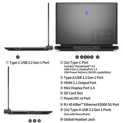 Dell Alienware m18 R2 Gaming Laptop, NVIDIA RTX 4090 16GB GDDR6, Intel i9 14900HX, 18" QHD+ (2560x1600) 165Hz, 64 GB DDR5, 2 TB SSD, WiFi 7, Bluetooth 5.4, Windows 11 Pro, Gaming Mouse, 256GB UFD