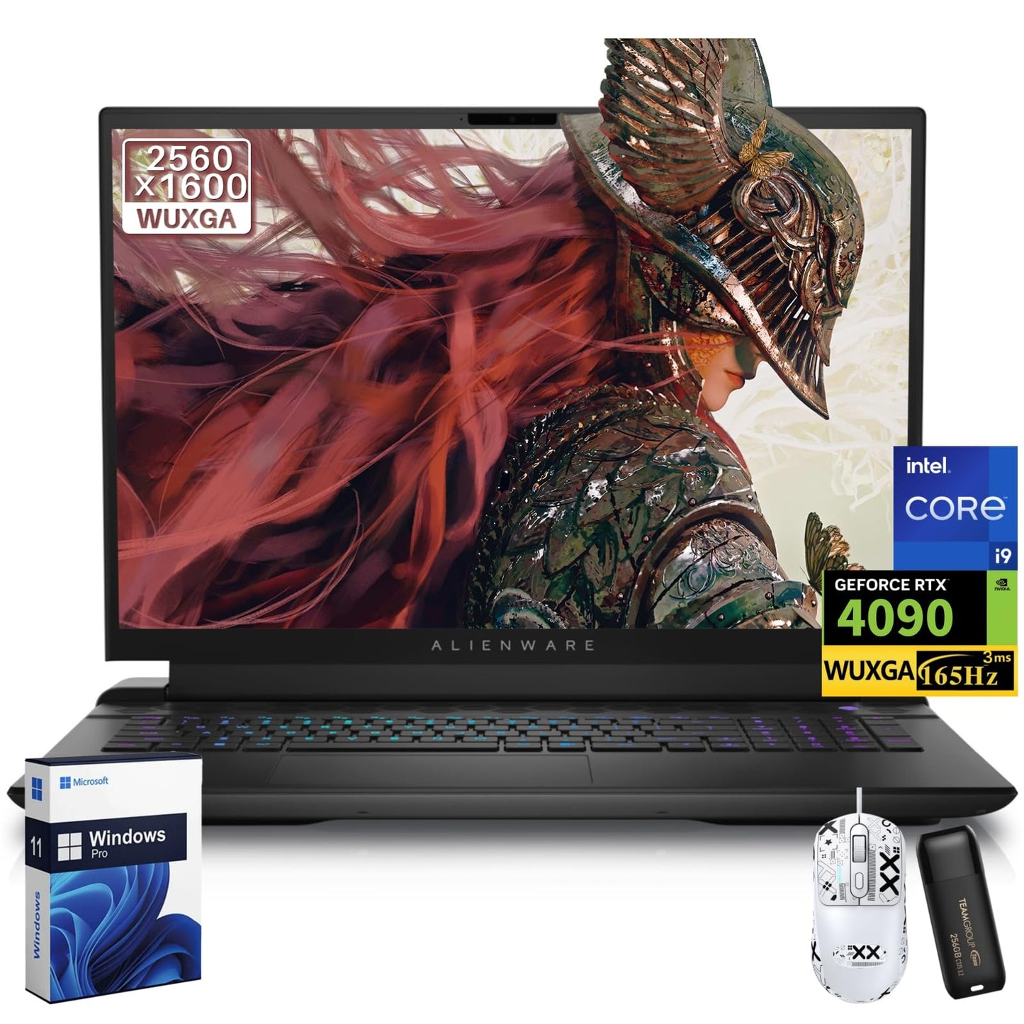 Dell Alienware m18 R2 Gaming Laptop, NVIDIA RTX 4090 16GB GDDR6, Intel i9 14900HX, 18" QHD+ (2560x1600) 165Hz, 64 GB DDR5, 2 TB SSD, WiFi 7, Bluetooth 5.4, Windows 11 Pro, Gaming Mouse, 256GB UFD