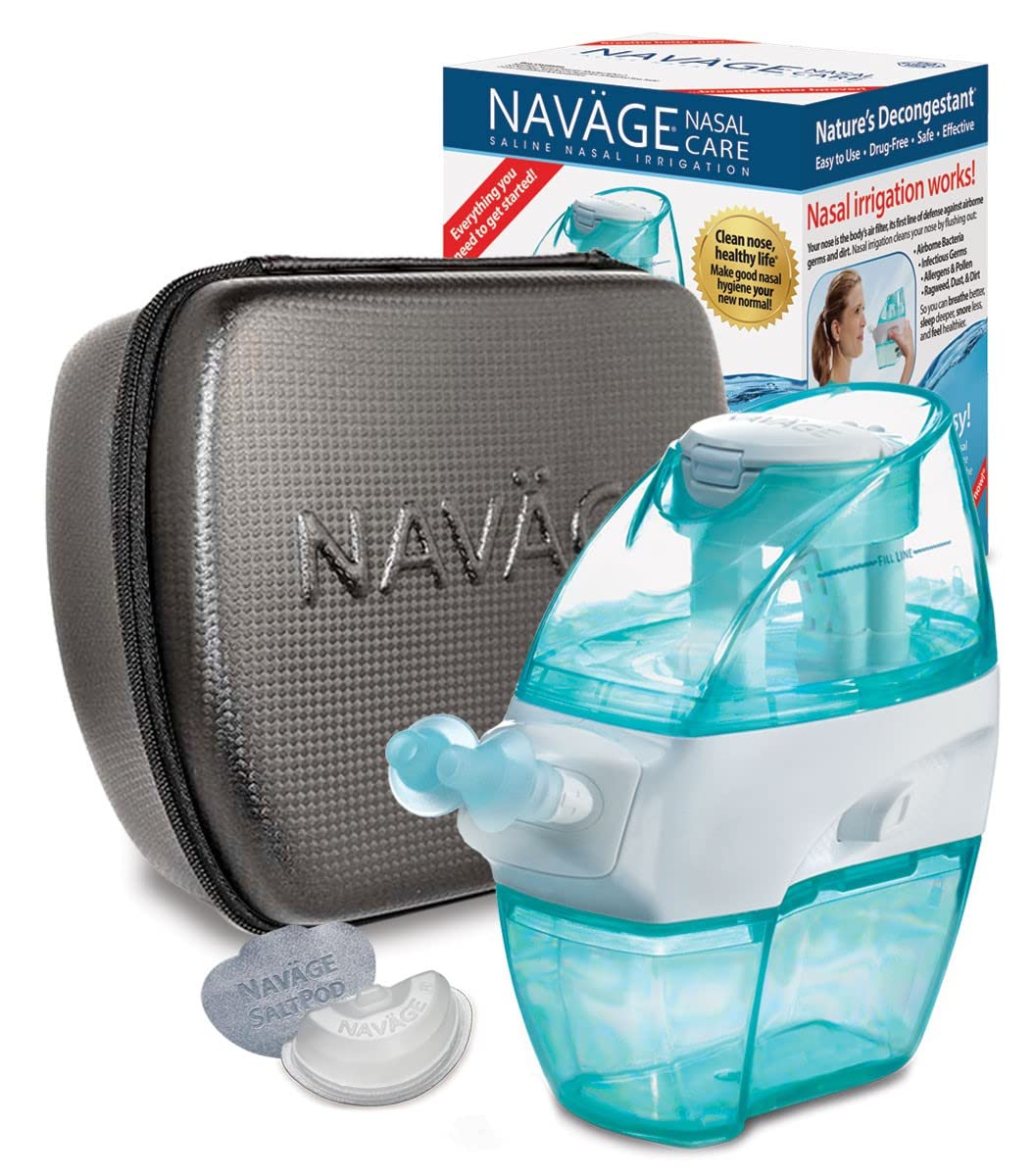 Navage Starter Bundle Nasal Irrigation System - Saline Nasal Rinse Kit with 1 Nose Cleaner, 30 SaltPods and Black Travel Case