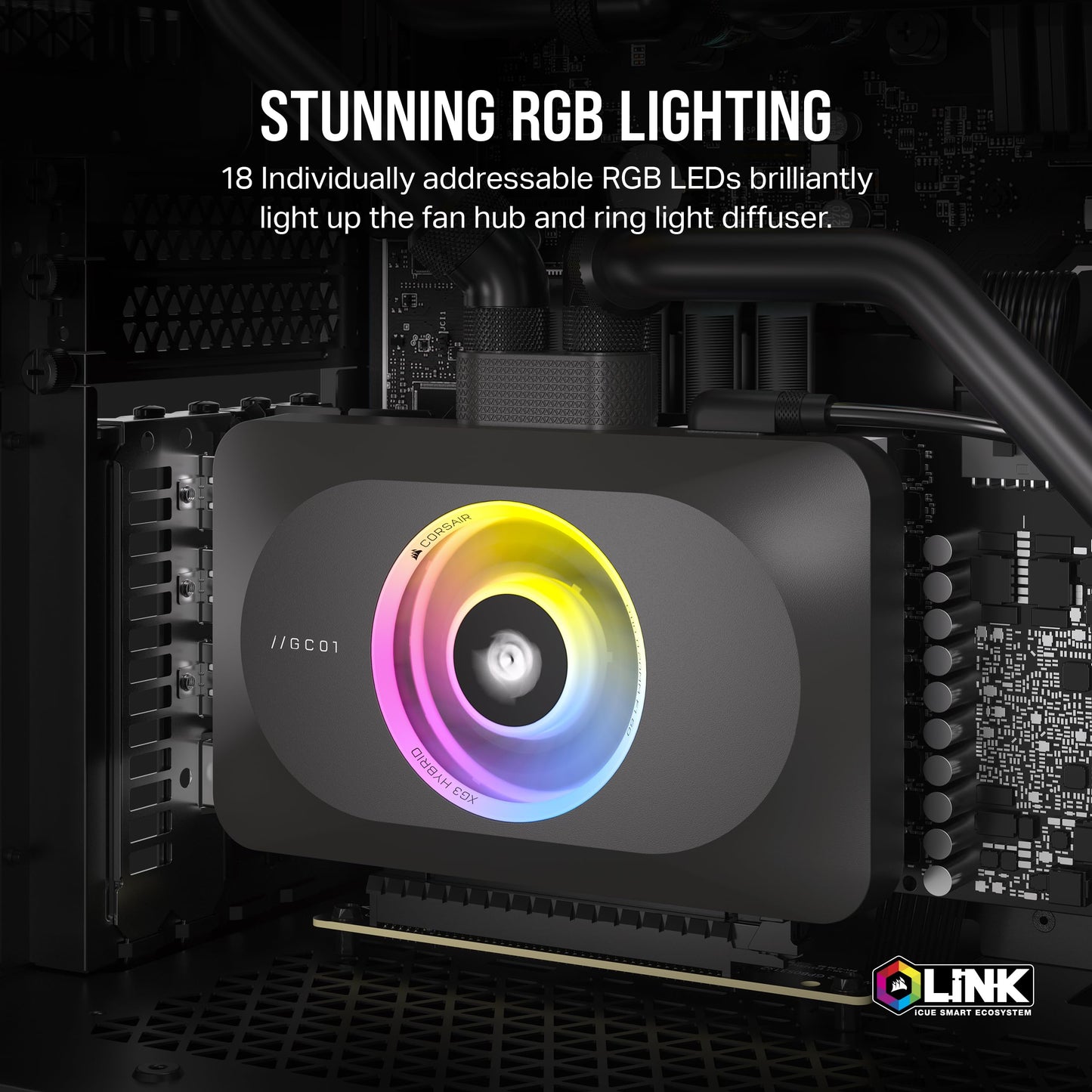 CORSAIR iCUE Link XG3 RGB Hybrid GPU Water Block - Hybrid Custom Cooling - Fits NVIDIA RTX 4090, 4080, 3090 Ti, 3090, 3080 Ti, 3080 - Black